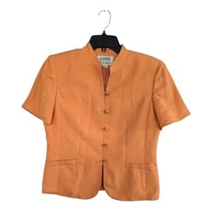 VTG Kasper ASL Linen Blend Jacket Women Sz 6P Orange Drum Rare Buttons Padded